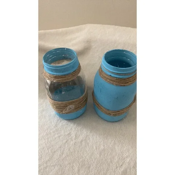 Set of 2 Beach Theme Jars Ball Canning Jar Handmade Aqua Blue Large - Picture 6 of 6